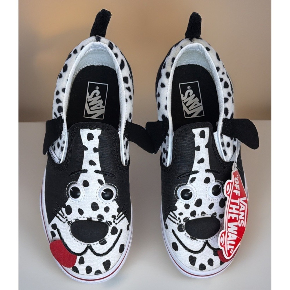 Vans Off The Wall Dog Slip-On Kids Size 2 Black White Dalmatian Shoes